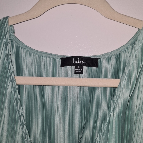 Lulus Staying Optimistic Sage Green Pleated Bell Sleeve Top - Picture 3 of 3